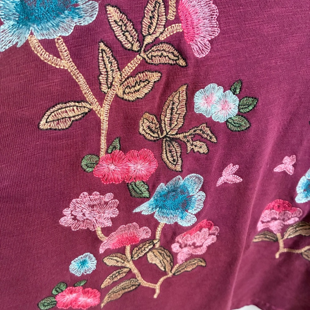 Altar'd State sweatshirt burgundy purple floral embroidered ruffled sleeves - Picture 2 of 9